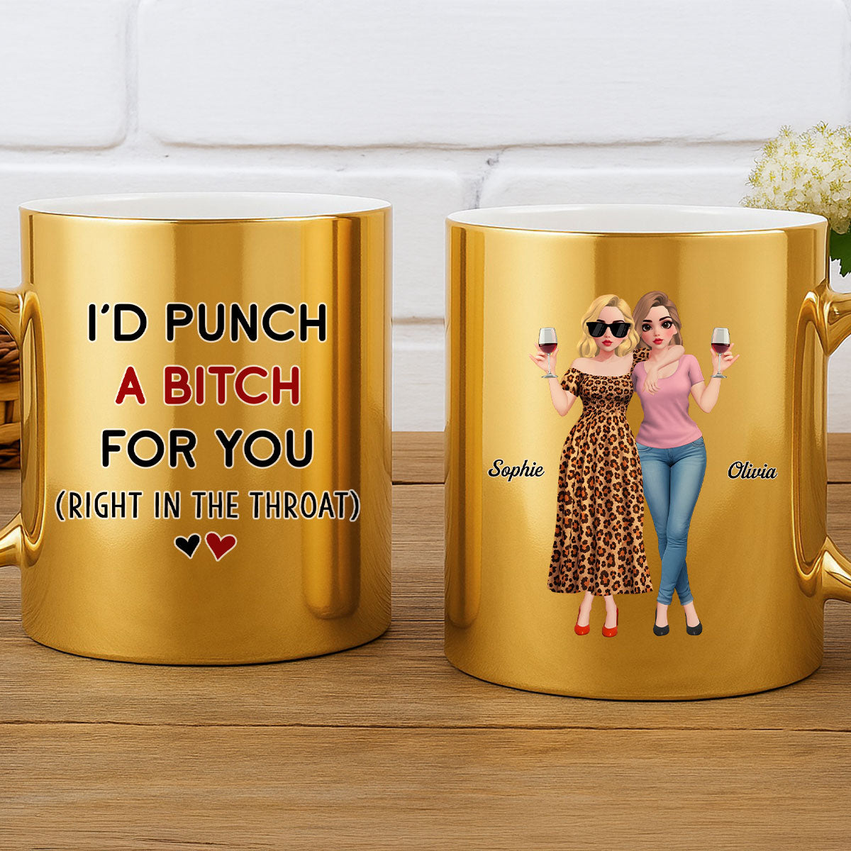 Custom Best Friend, Christmas & Birthday Friendship Keepsake Gift • Punch For You Cartoonize - Personalized Metallic Mug