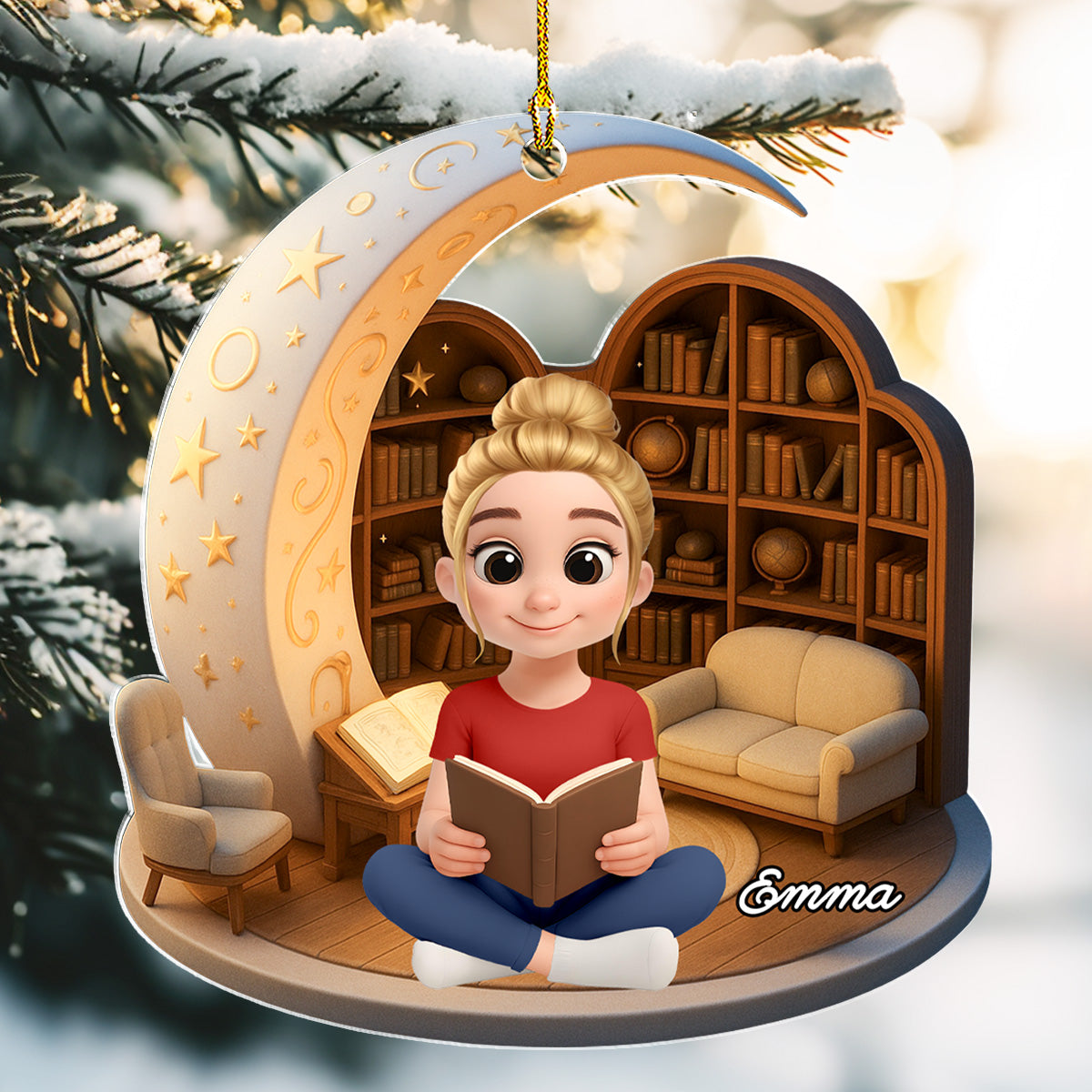 Custom Keepsake Christmas Ornament •  A Girl Loves Her Book - Personalized Acrylic Ornament