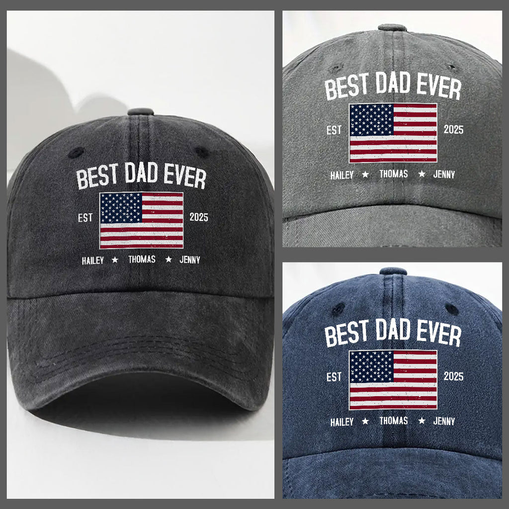 Custom Christmas Headwear Birthday Gifts for Dad • Dad Life Vibes - Personalized Vintage Washed Denim Cap