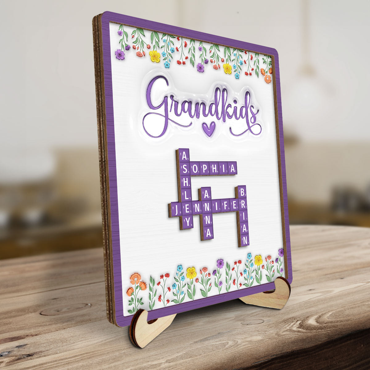 Custom Mother's Day Decor, Gift for Mom & Grandma • Love My Grandkids Crossword - Personalized Wooden Plaque