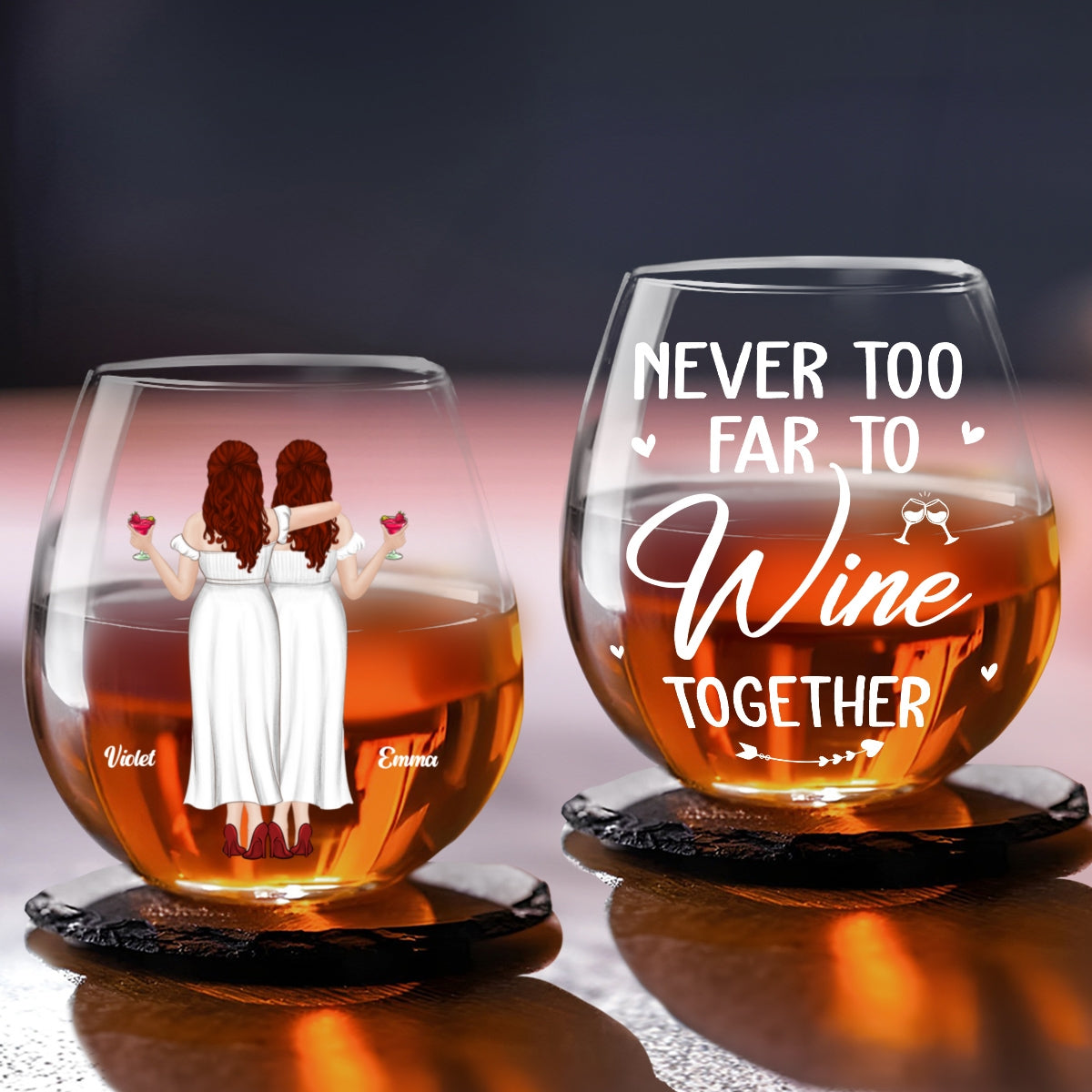 Never To Far - Personalized Wine Glass
