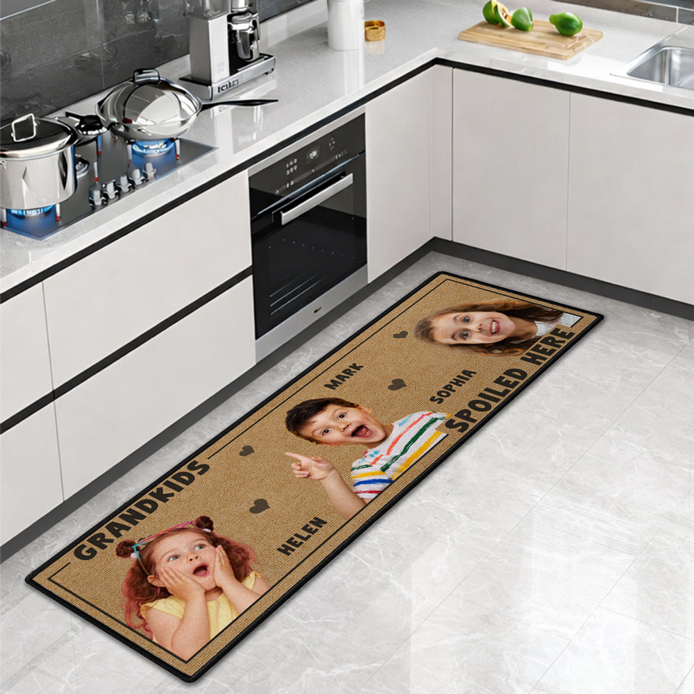 Custom Photo & Names Rug, Christmas Birthday Gift For Granddaughter Grandson • Life Is Better With Grandkids With Photo - Personalized Runner Rug