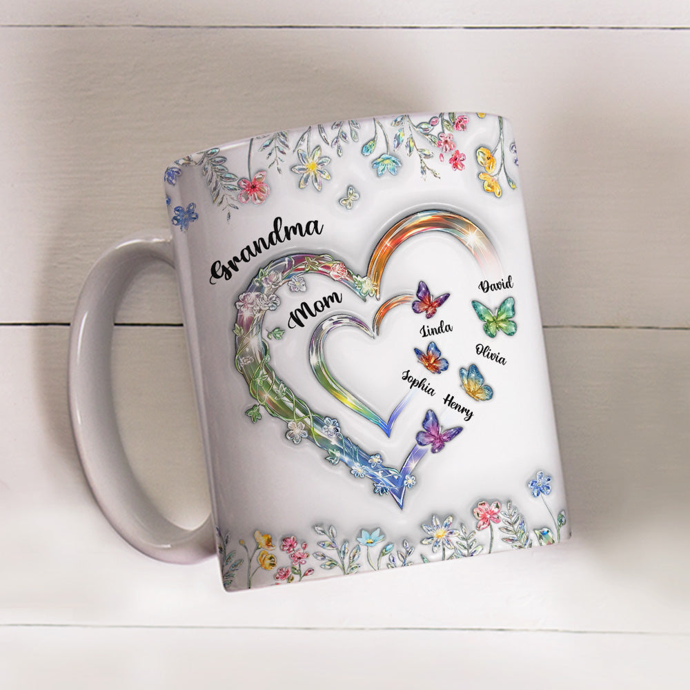 Custom Mother's Day Gift for Mom & Grandma • Grandma Heart - Personalized 3D Inflated Effect Mug