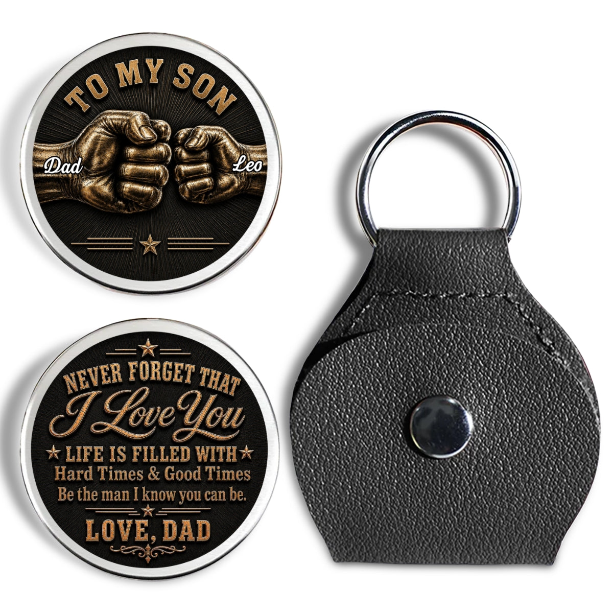 Custom Coin Keychain for Son, Father's Day Birthday Gifts • Son Keep Moving Forward - Personalized Pocket Hug