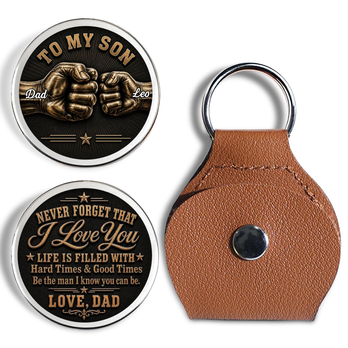 Custom Coin Keychain for Son, Father's Day Birthday Gifts • Son Keep Moving Forward - Personalized Pocket Hug
