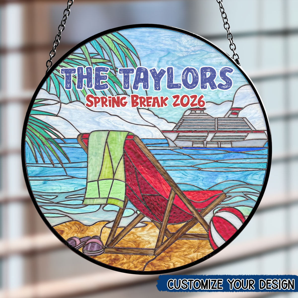 Custom Name Family Name Hanging Decor, Christmas Birthday Gift • Seas the Day Together - Personalized Stained Glass Window Hanging Suncatcher
