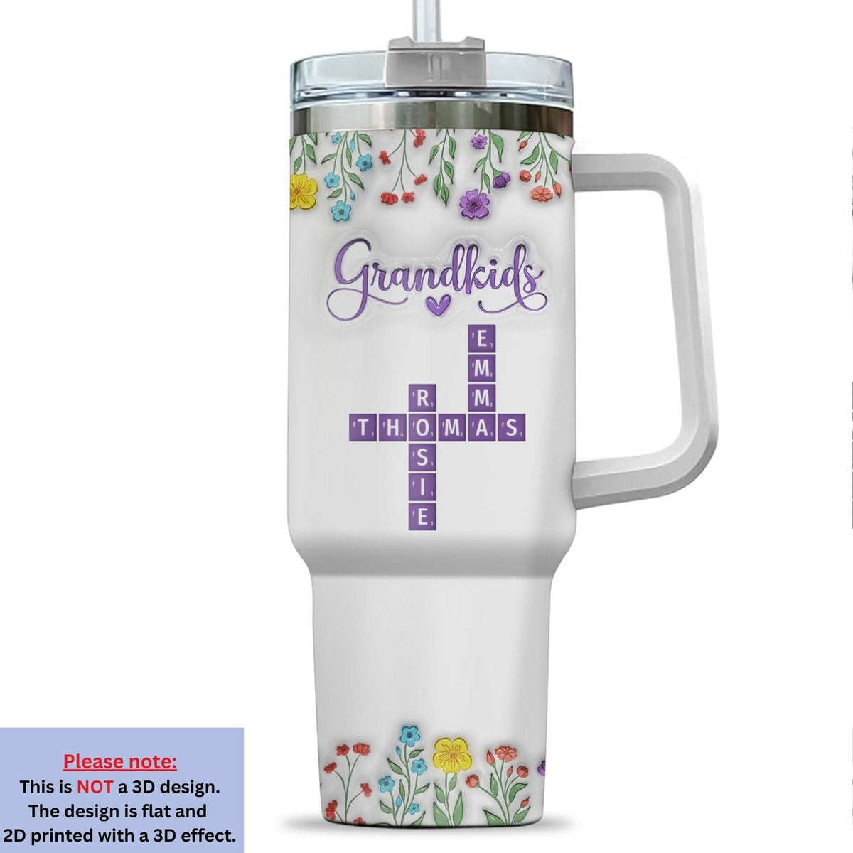 Custom Mother's Day Birthday Gifts For Grandma • Love My Grandkids Crossword - Personalized 3D Inflated Effect Printed 40 Oz Tumbler
