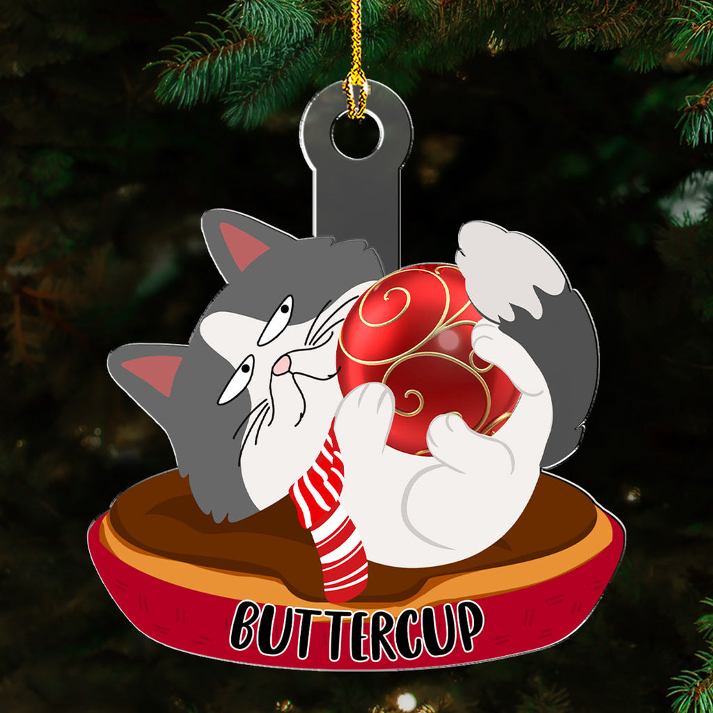 Custom Keepsake Christmas Ornament •  Swinging Cat Ver 2 - Personalized Acrylic Ornament