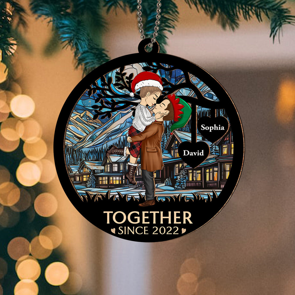 Custom Couple Christmas Ornament, Anniversary Gift •  Christmas Together - Personalized Suncatcher Ornament