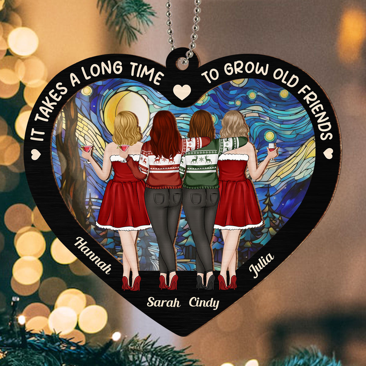 Custom Friendship Christmas Ornament, Best Friend Gift •  Old Friends Take Time To Grow - Personalized Suncatcher Ornament