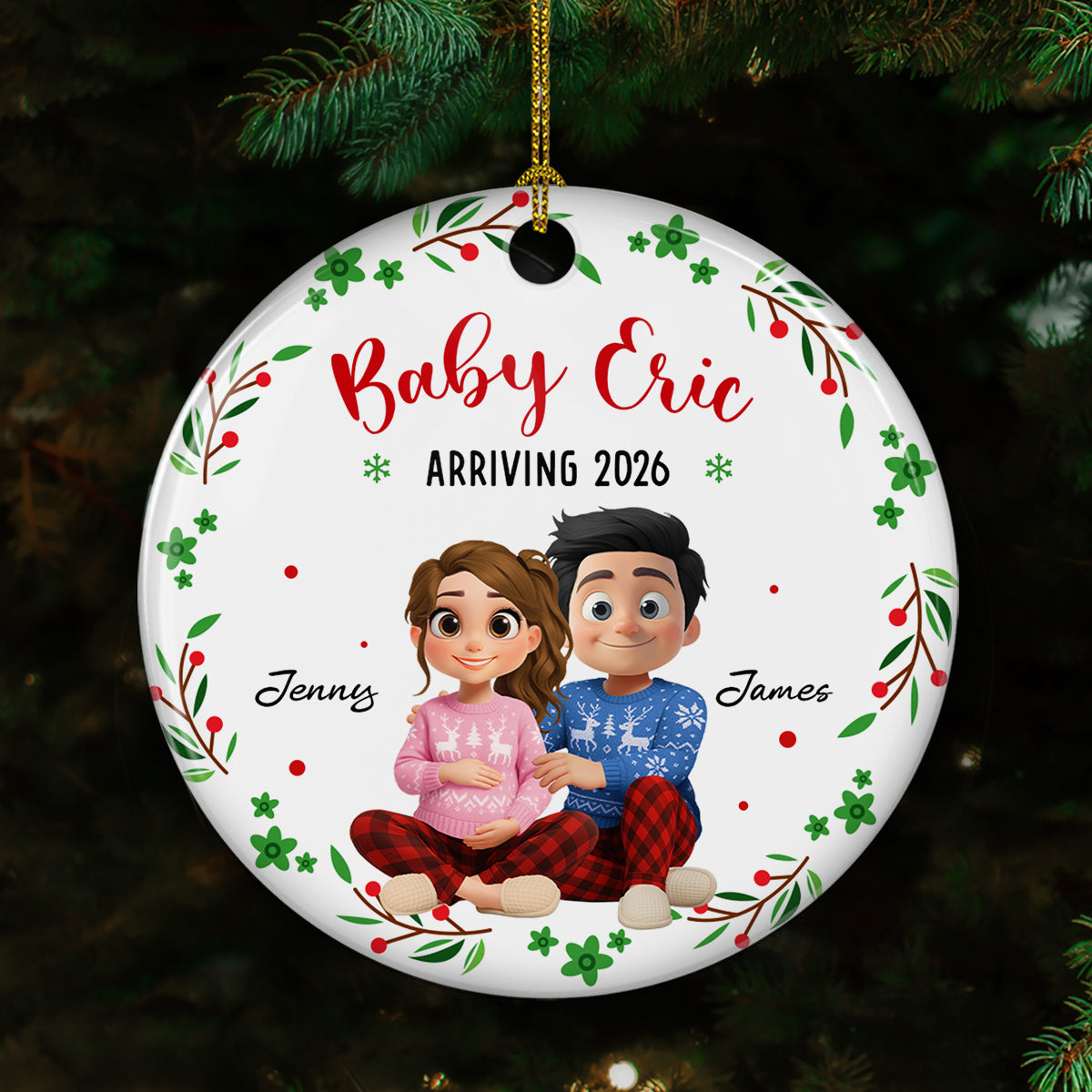 Custom Family Ornament, Christmas Gift for Family Members •  Arrive To This World - Personalized Ceramic Ornament
