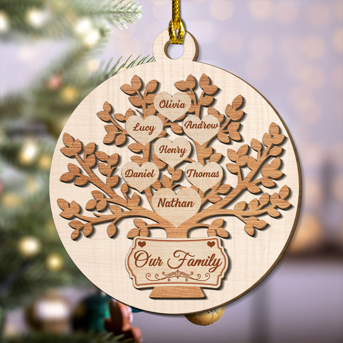 Custom Family Ornament, Christmas Gift for Family Members •  Our Family - Personalized Freeshape 2-Layered Wood Ornament