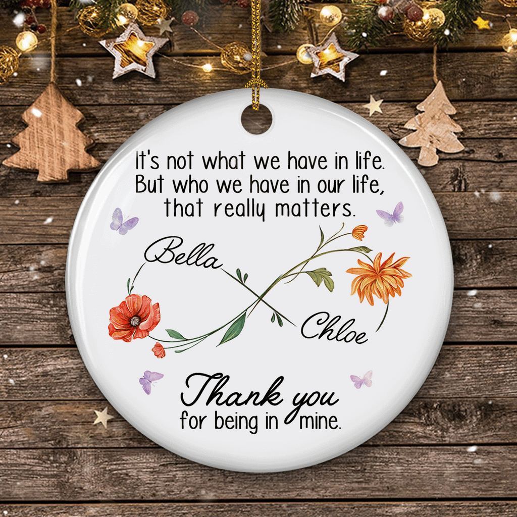 Custom Friendship Christmas Ornament, Best Friend Gift •  Thank You For Being In Mine - Personalized Ceramic Ornament