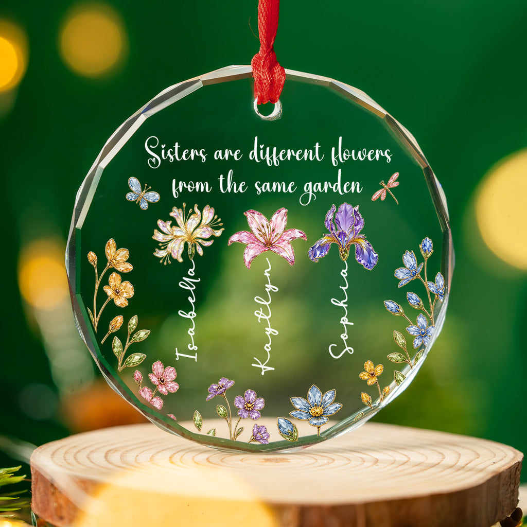 Custom Sister Christmas Ornament •  Love Flourishes In Our Garden - Personalized Glass Ornament