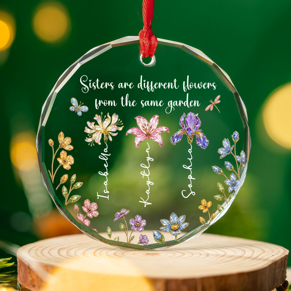 Custom Sister Christmas Ornament •  Love Flourishes In Our Garden - Personalized Glass Ornament
