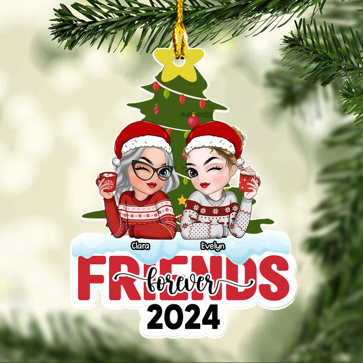 Custom Keepsake Christmas Ornament •  Bestie Forever - Personalized Acrylic Ornament