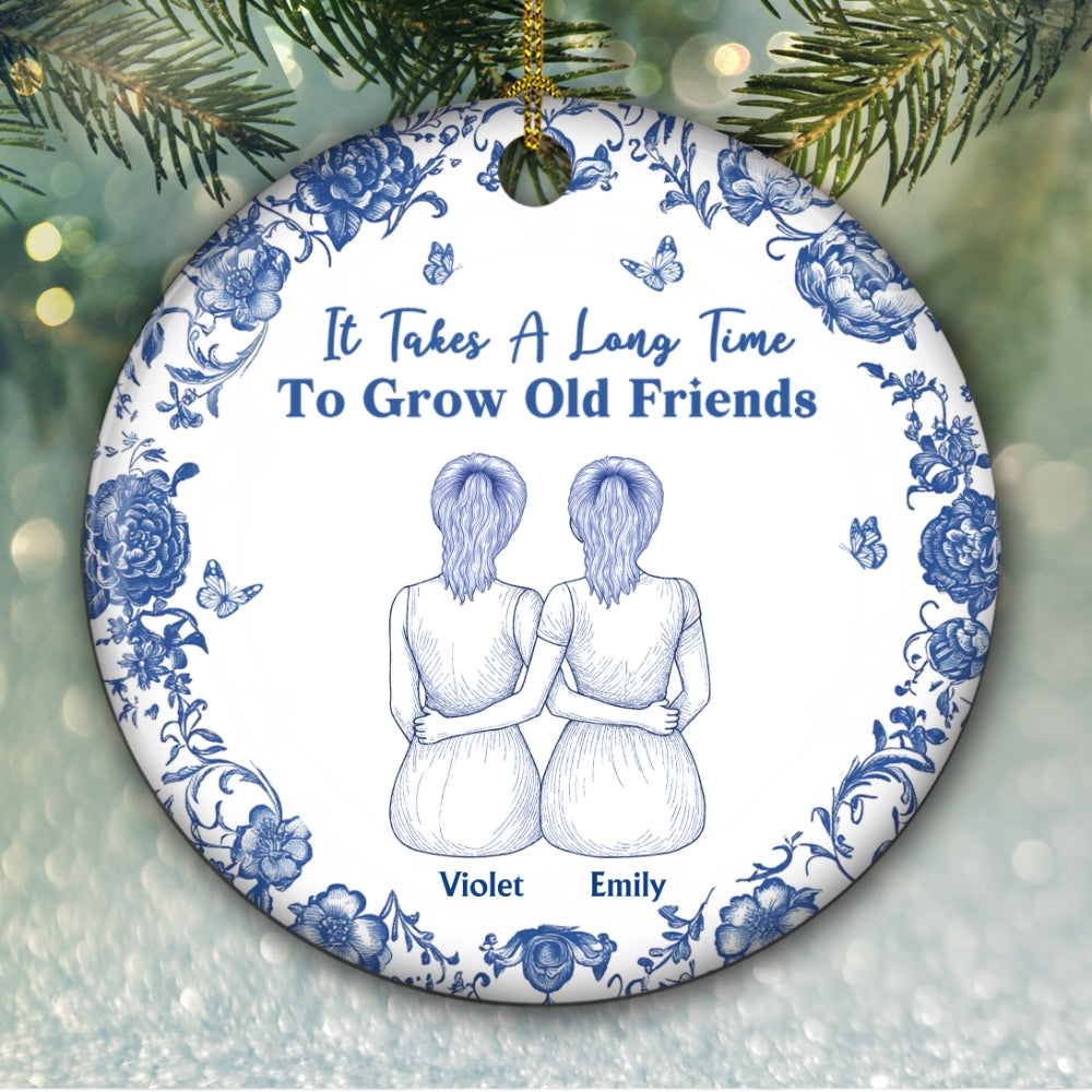 Custom Friendship Christmas Ornament, Best Friend Gift •  A True Friendship Blue Toile - Personalized Ceramic Ornament