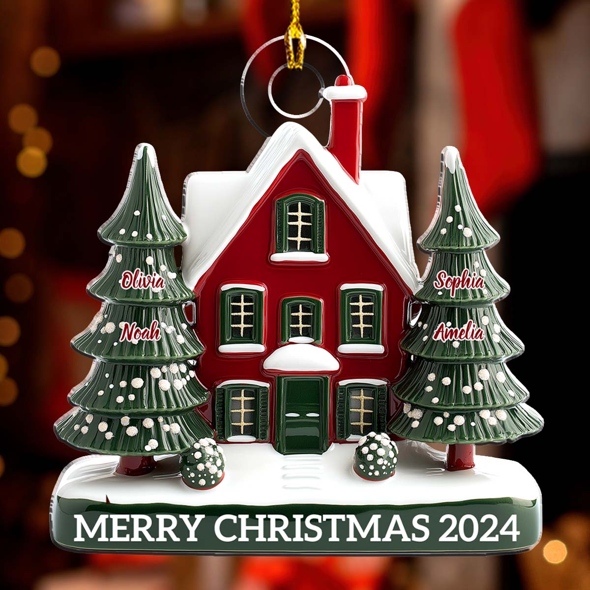 Custom Family Ornament, Christmas Gift for Family Members •  Family Christmas House Version 2 - Personalized Acrylic Ornament