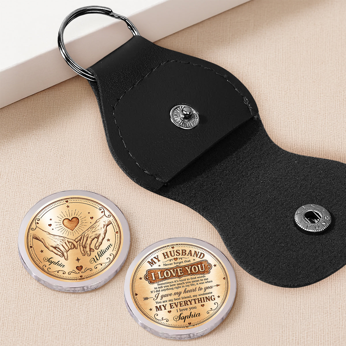 Custom Coin Keychain for Husband, Couple Anniversary Valentine's Day Gifts • My Lover - Personalized Pocket Hug
