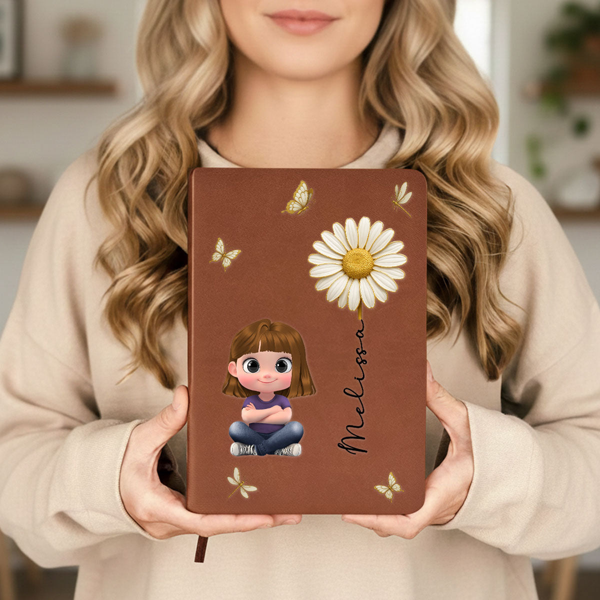 Custom Birth Flower & Name Notebook For Daughter, Granddaughter • Floral Soul - Personalized Leather Journal