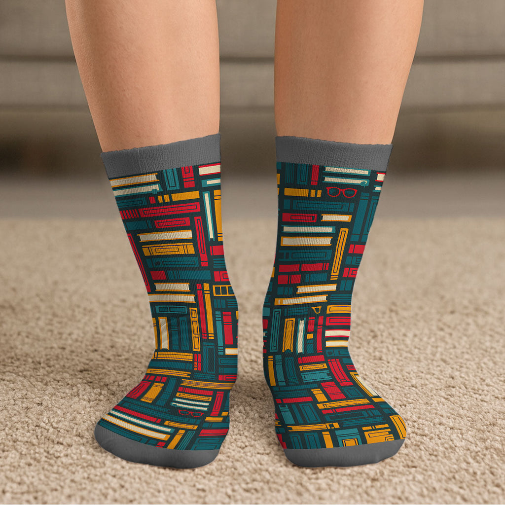 Custom Christmas Birthday Gift For Book Lovers, Bookworms, Readers • Lost in Stories - Personalized Crew Socks