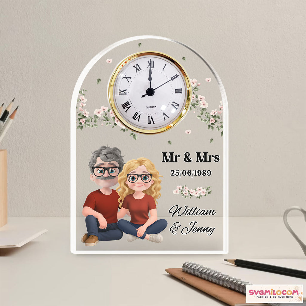 Custom Couple's Decor, Anniversary & Wedding Gift • Mr And Mrs - Personalized Acrylic Desk Clock Plaque