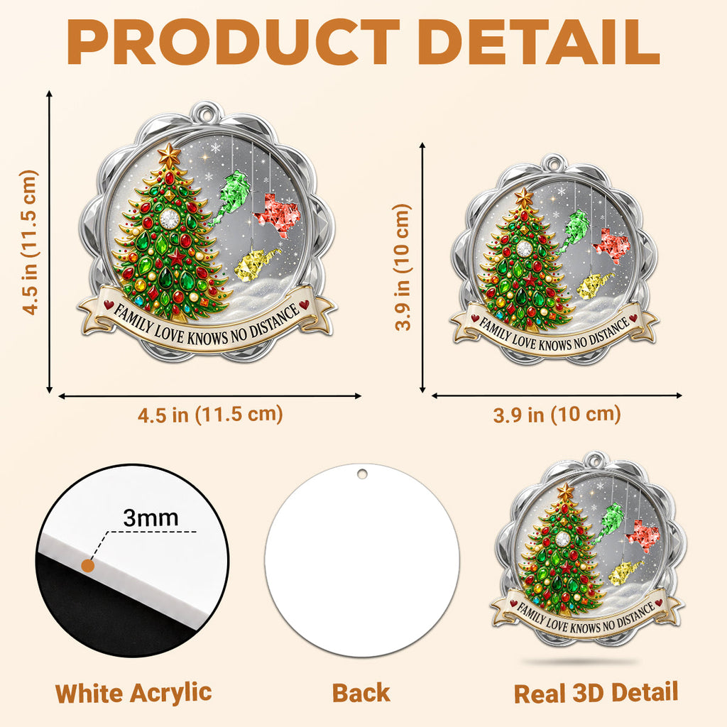 Custom Family Christmas Ornament for Long Distance Families •  No Distance Can Separate - Personalized 3D White Acrylic Ornament
