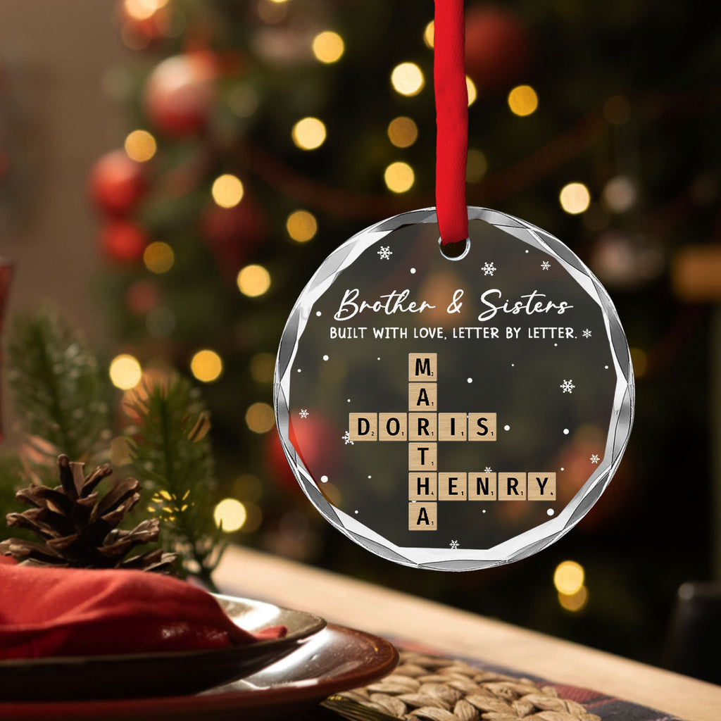 Custom Brothers & Sisters Christmas Ornament •  Our Bond Grows Letter By Letter - Personalized Glass Ornament