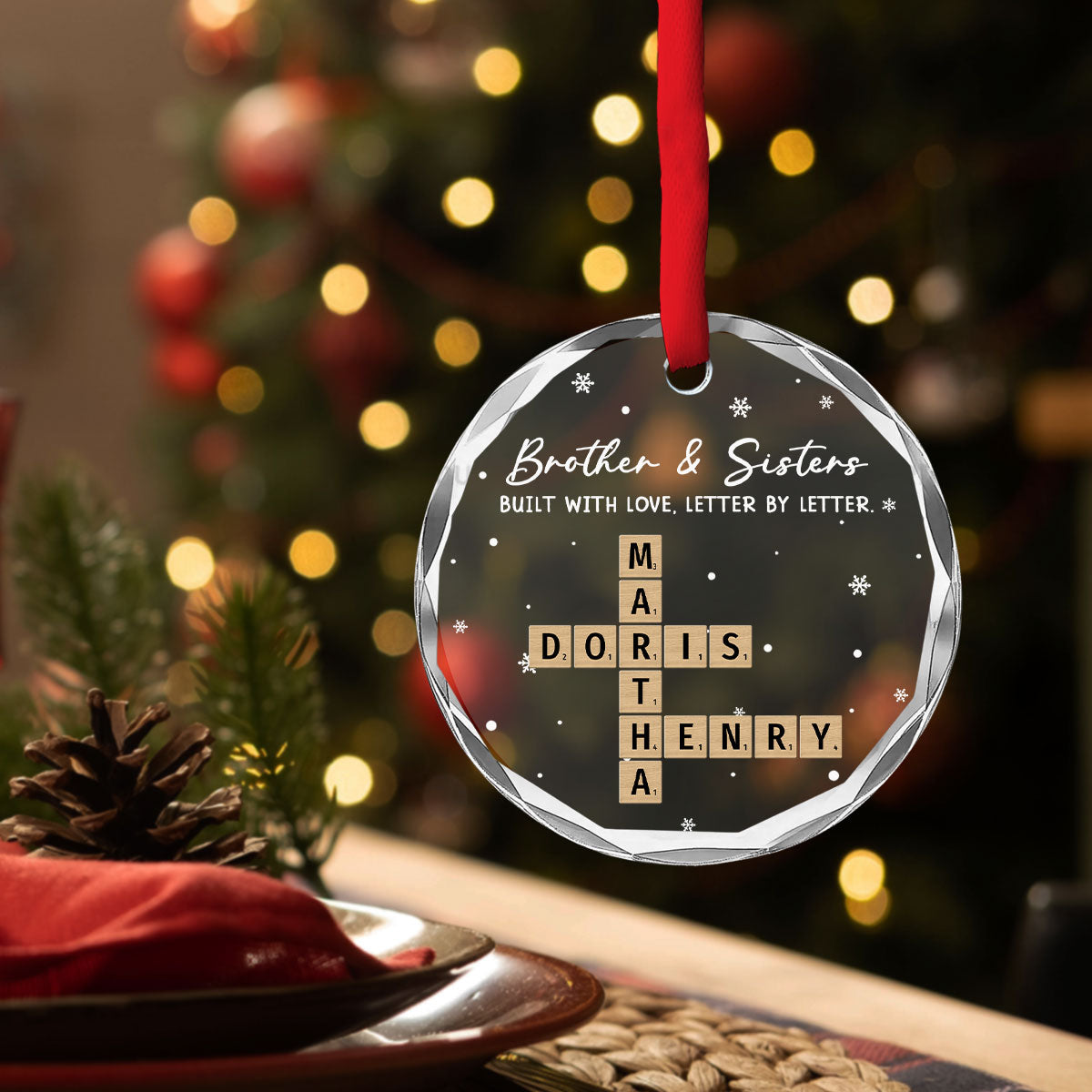 Custom Brothers & Sisters Christmas Ornament •  Our Bond Grows Letter By Letter - Personalized Glass Ornament