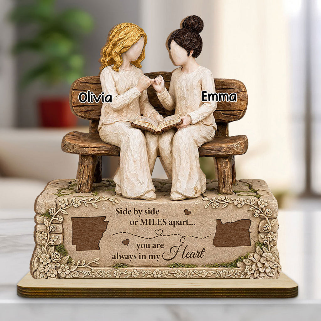 Custom Friendship Decor, Christmas Birthday Gifts For Best Friend • Besties Across The Miles - Personalized 2-Layer Wood Plaque With Flat Base
