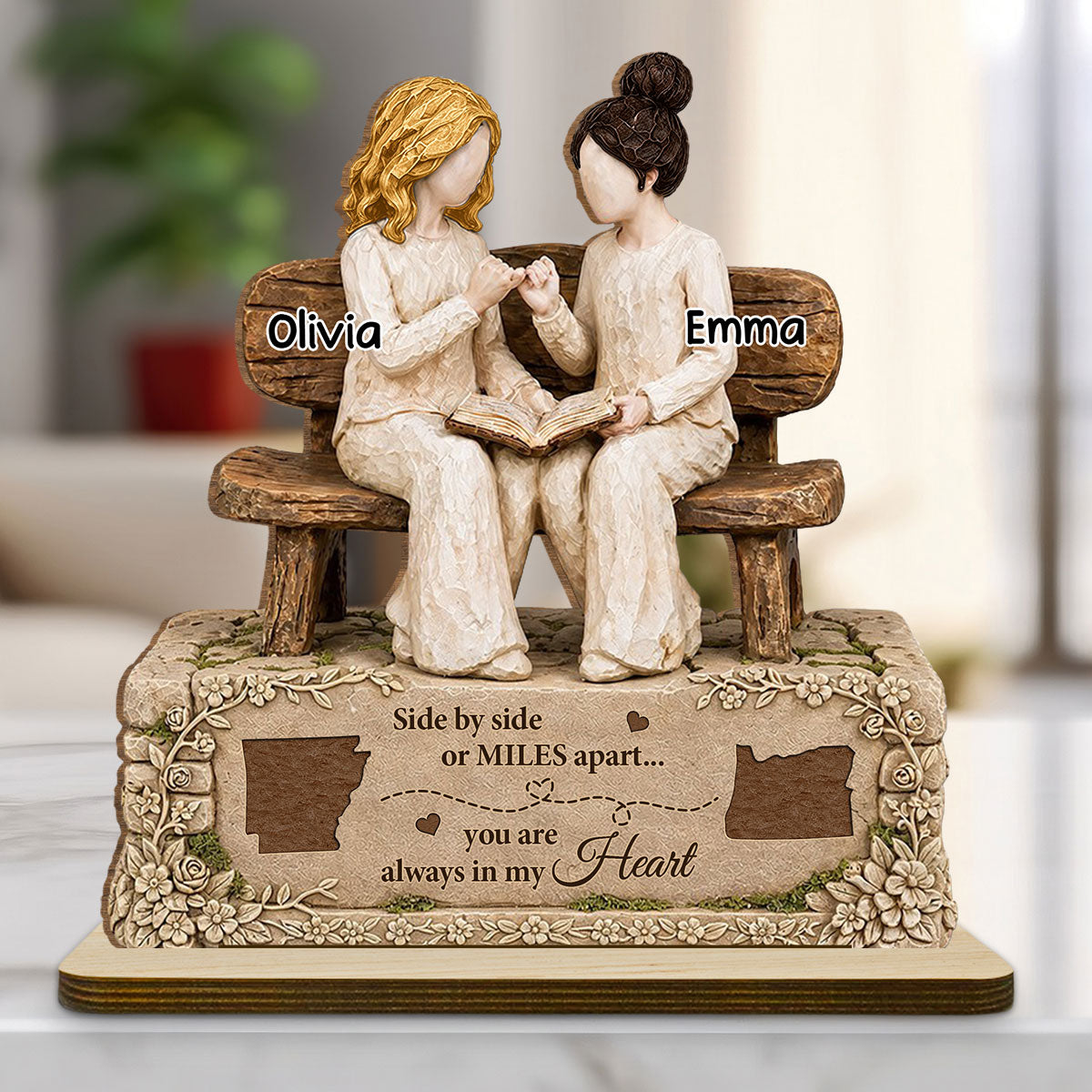 Custom Friendship Decor, Christmas Birthday Gifts For Best Friend • Besties Across The Miles - Personalized 2-Layer Wood Plaque With Flat Base