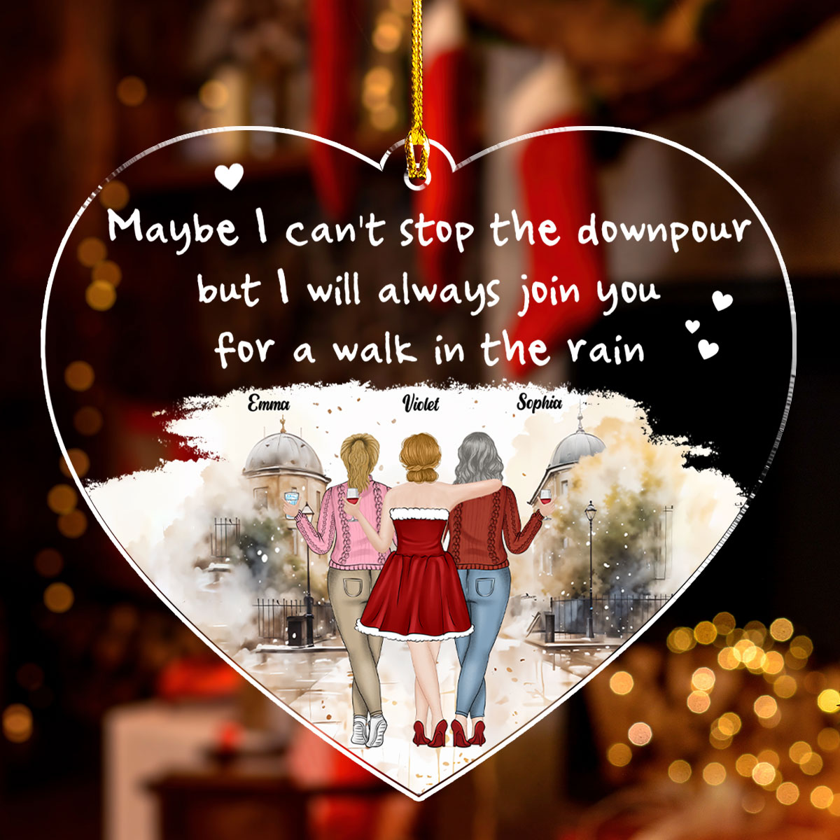 Custom Friendship Christmas Ornament, Best Friend Gift •  A Walk In The Rain - Personalized Acrylic Ornament