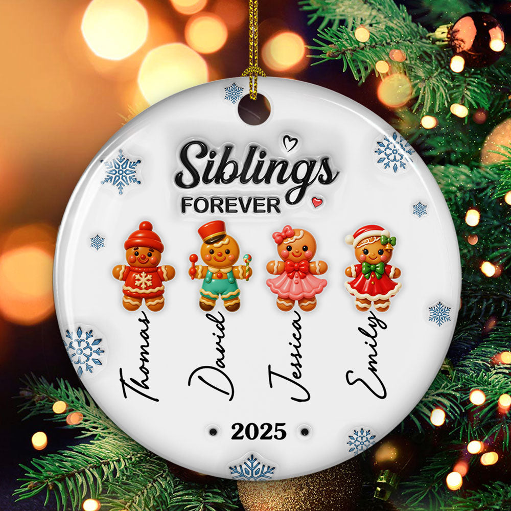 Custom Friendship Christmas Ornament, Best Friend Gift •  Gingerbread Friends - Personalized 3D Inflated Effect Ceramic Ornament