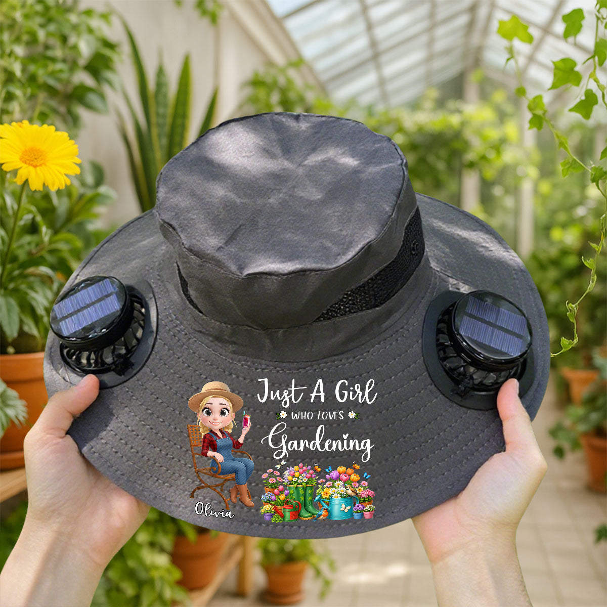 A Girl Loves Gardening - Personalized Solar Fan Hat