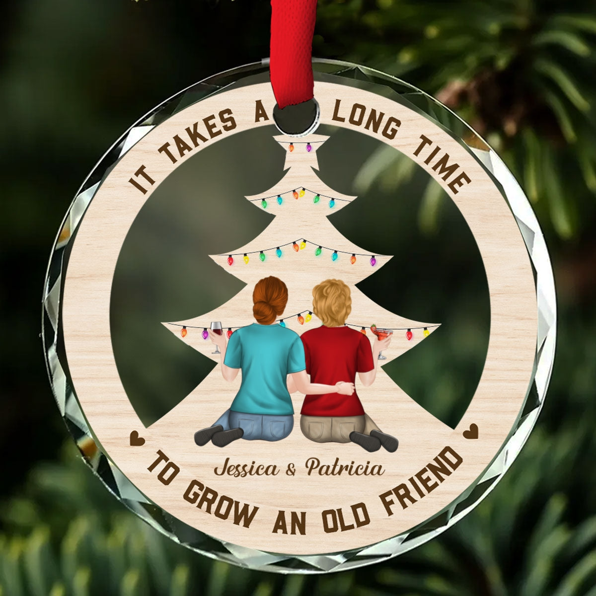 Custom Friendship Christmas Ornament, Best Friend Gift •  Grow An Old Friend - Personalized Glass Ornament
