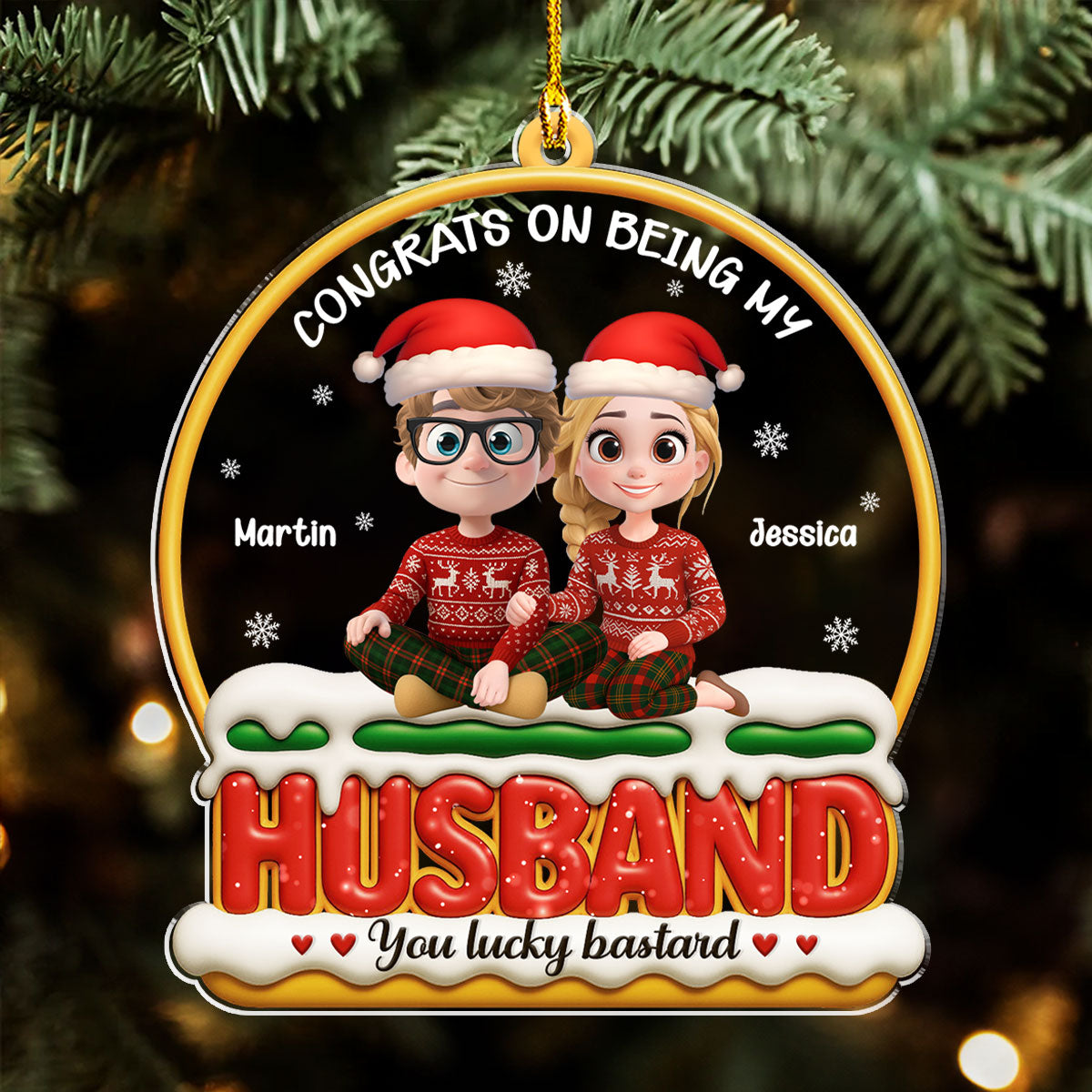 Custom Couple Christmas Ornament, Anniversary Gift •  Lucky You - Personalized Acrylic Ornament