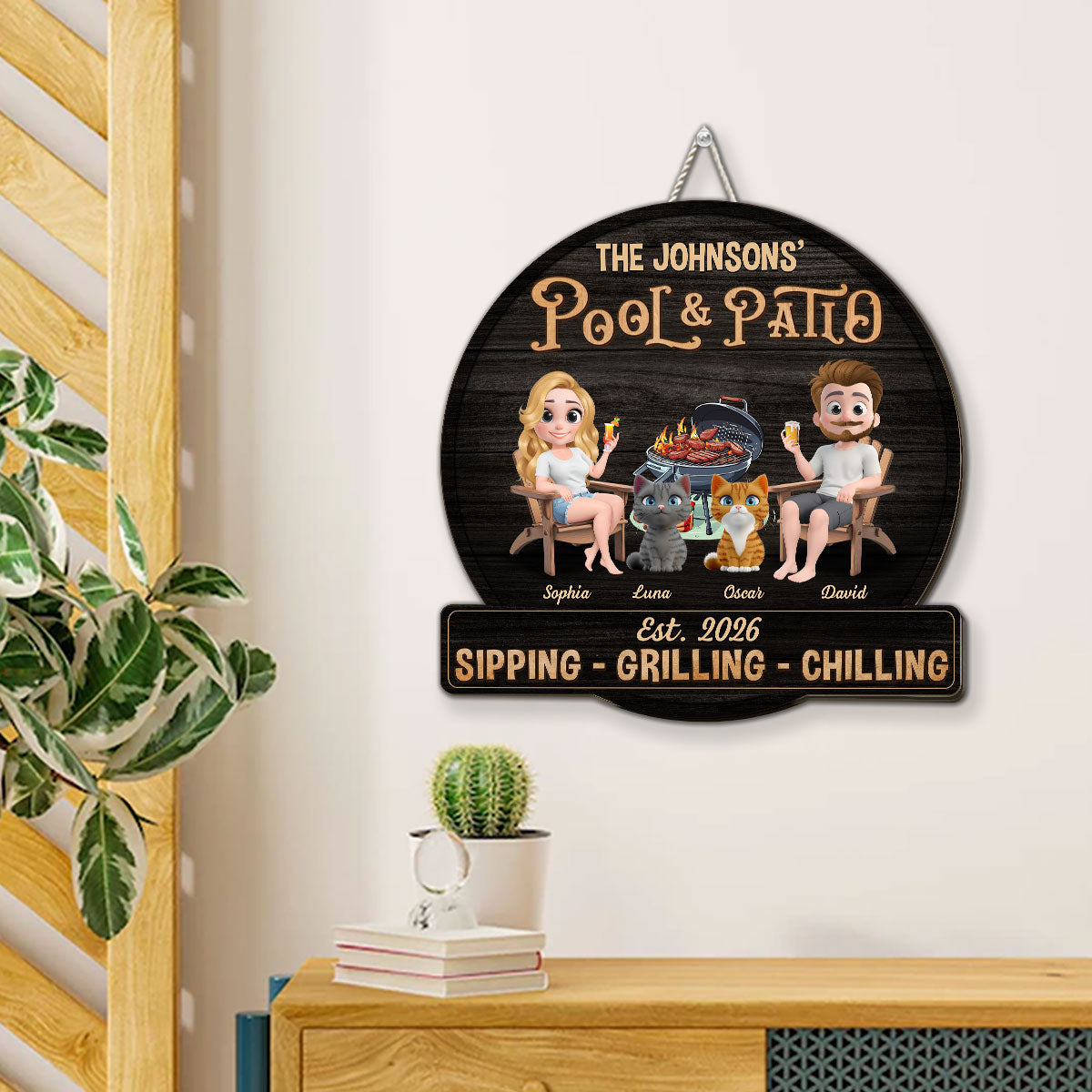 Custom Home & Wall Decor, Birthday & Christmas Gift • We At Pool And Patio With Cat - Personalized Wood Sign