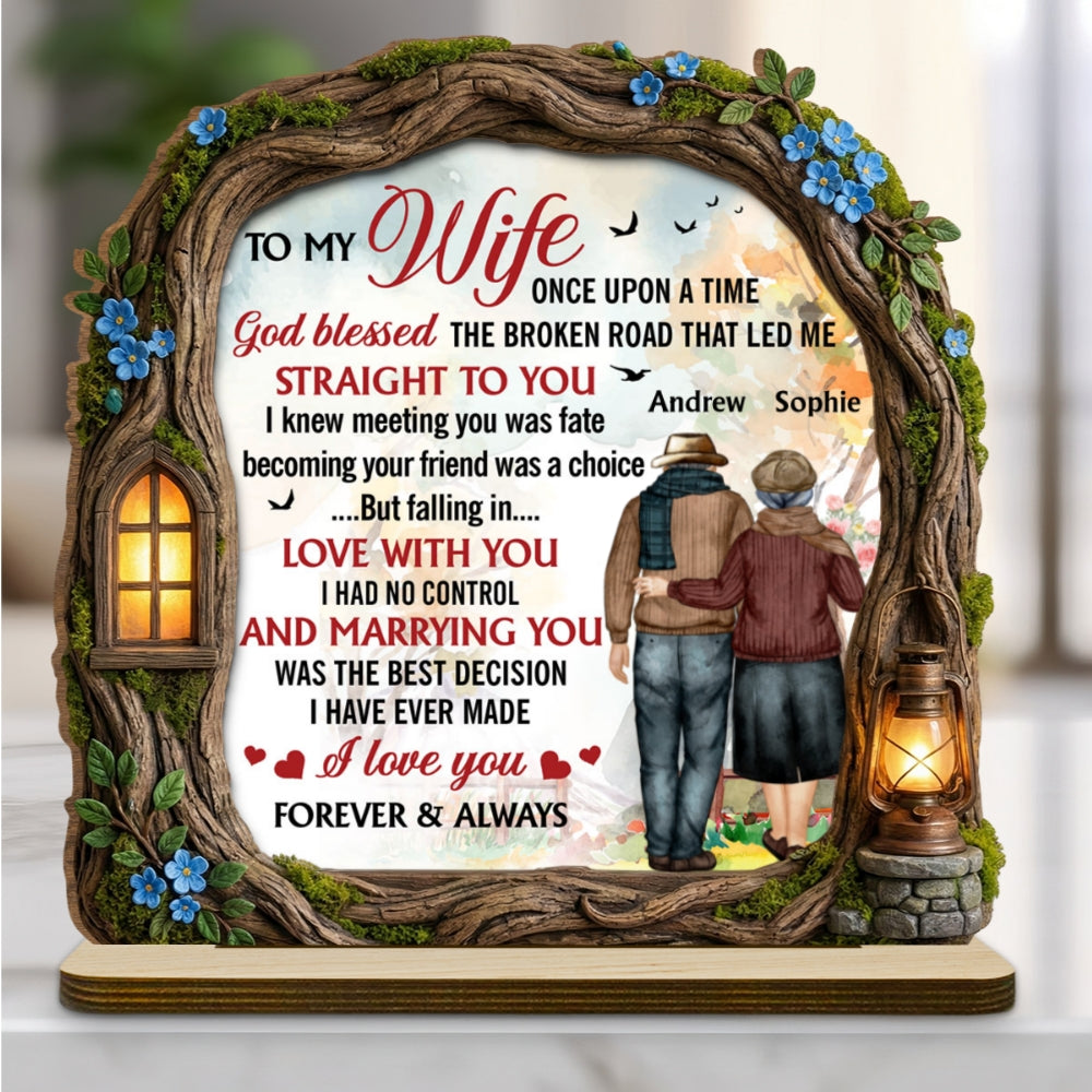 Custom Decor for Wife, Gift for Her • Led Me To You - Personalized 2-Layer Wood Plaque With Flat Base