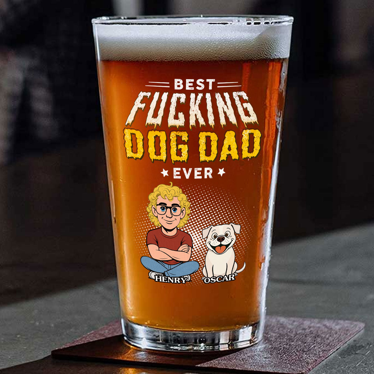 Dog Dad Champion - Personalized Beer Glass