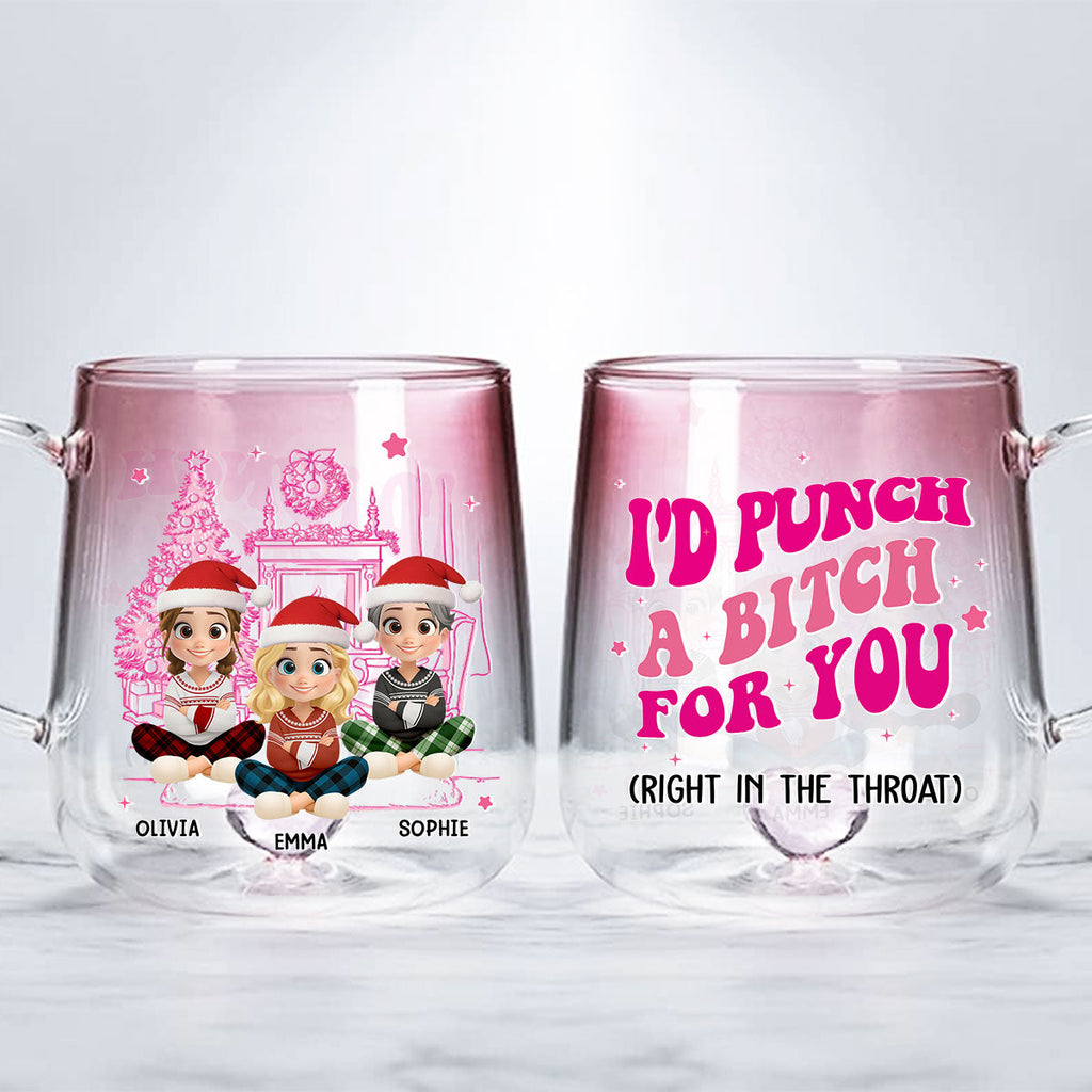 Custom Best Friend, Christmas & Birthday Friendship Keepsake Gift • Besties In Pink - Personalized Pink Gradient Glass Mug