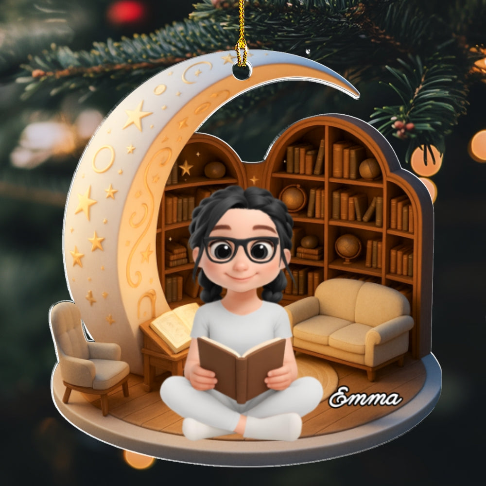 Custom Keepsake Christmas Ornament •  A Girl Loves Her Book - Personalized Acrylic Ornament