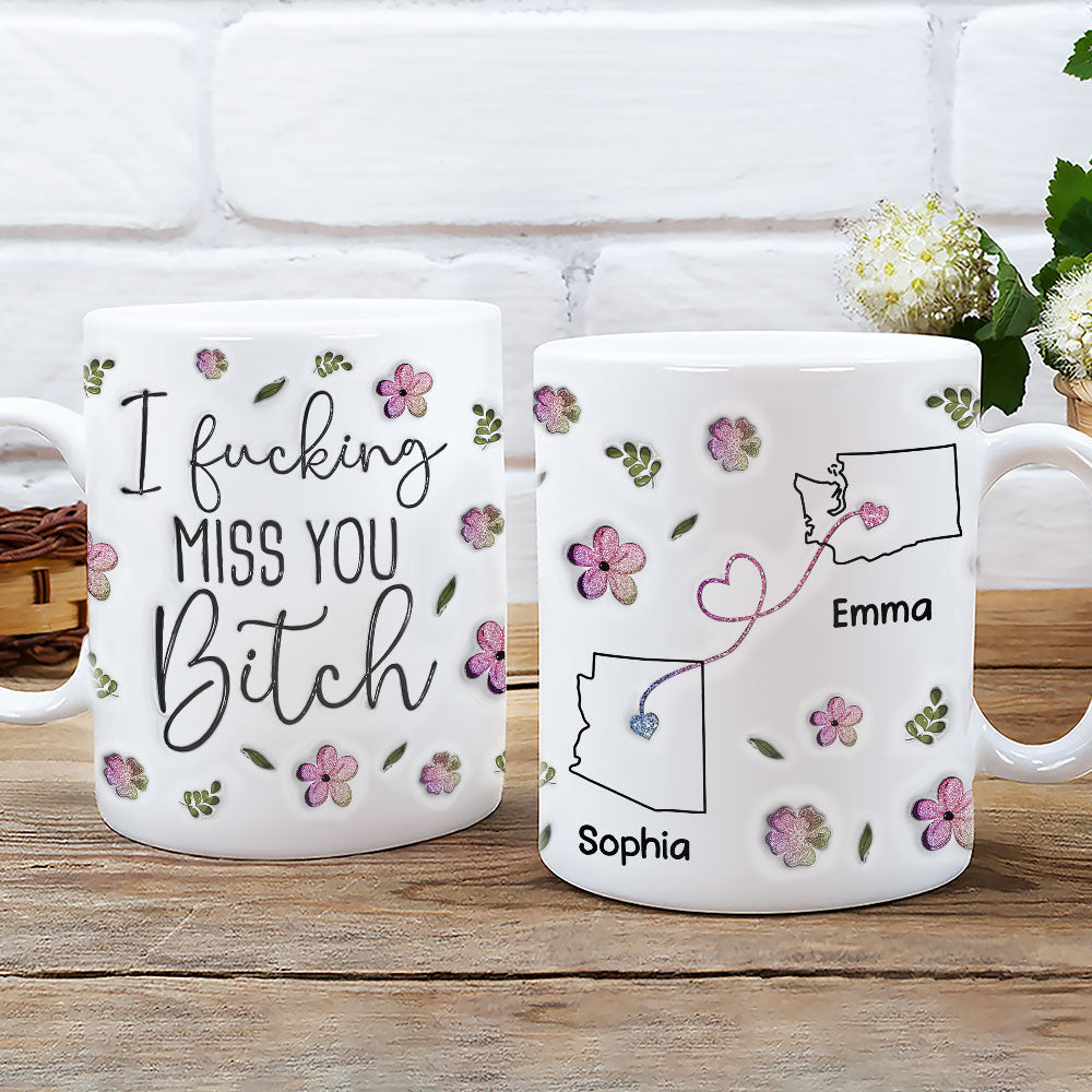 Custom Best Friend, Christmas & Birthday Friendship Keepsake Gift • I Miss You My Bestie Version 2 - Personalized 3D Inflated Effect Mug