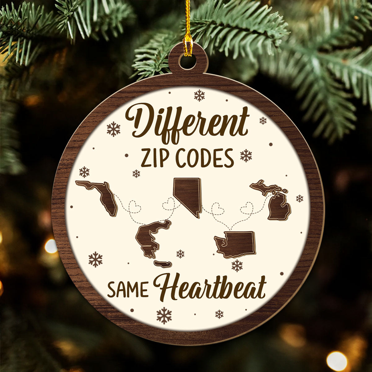 Custom Family Ornament, Christmas Gift for Family Members •  Different Zip Codes - Personalized Wood Ornament