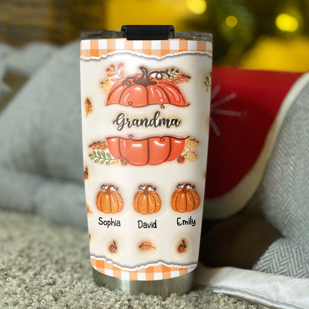Custom Christmas Birthday Gifts For Grandma • Pumpkin Grandma - Personalized 3D Inflated Effect Tumbler