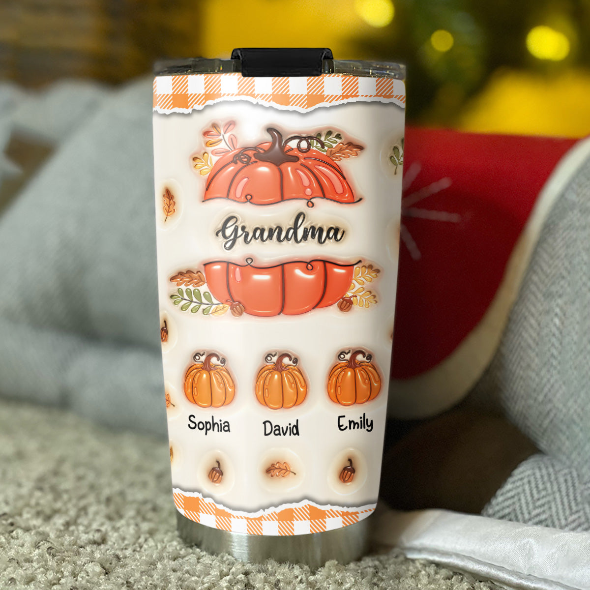 Custom Christmas Birthday Gifts For Grandma • Pumpkin Grandma - Personalized 3D Inflated Effect Tumbler