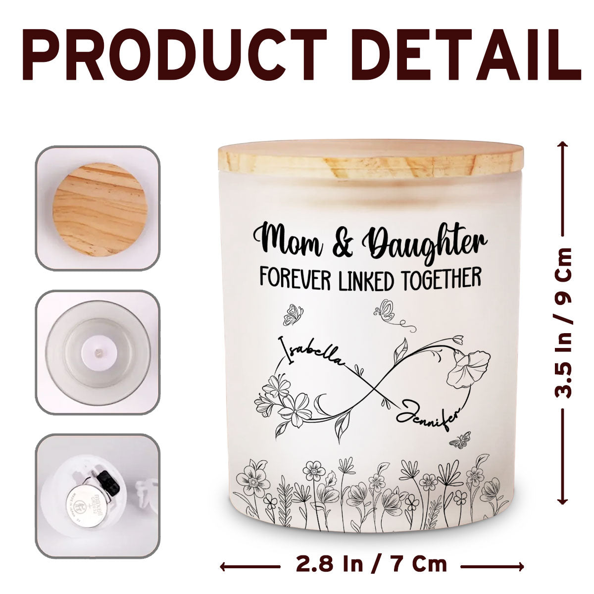 Mom And Daughter Forever Linked Together - Personalized Glass Jar With LED Candle
