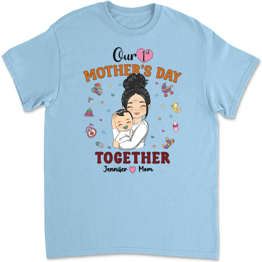 Custom Christmas & Birthday Keepsake Gift • 1st Mothers Day Together - Personalized T-shirt And Onesie