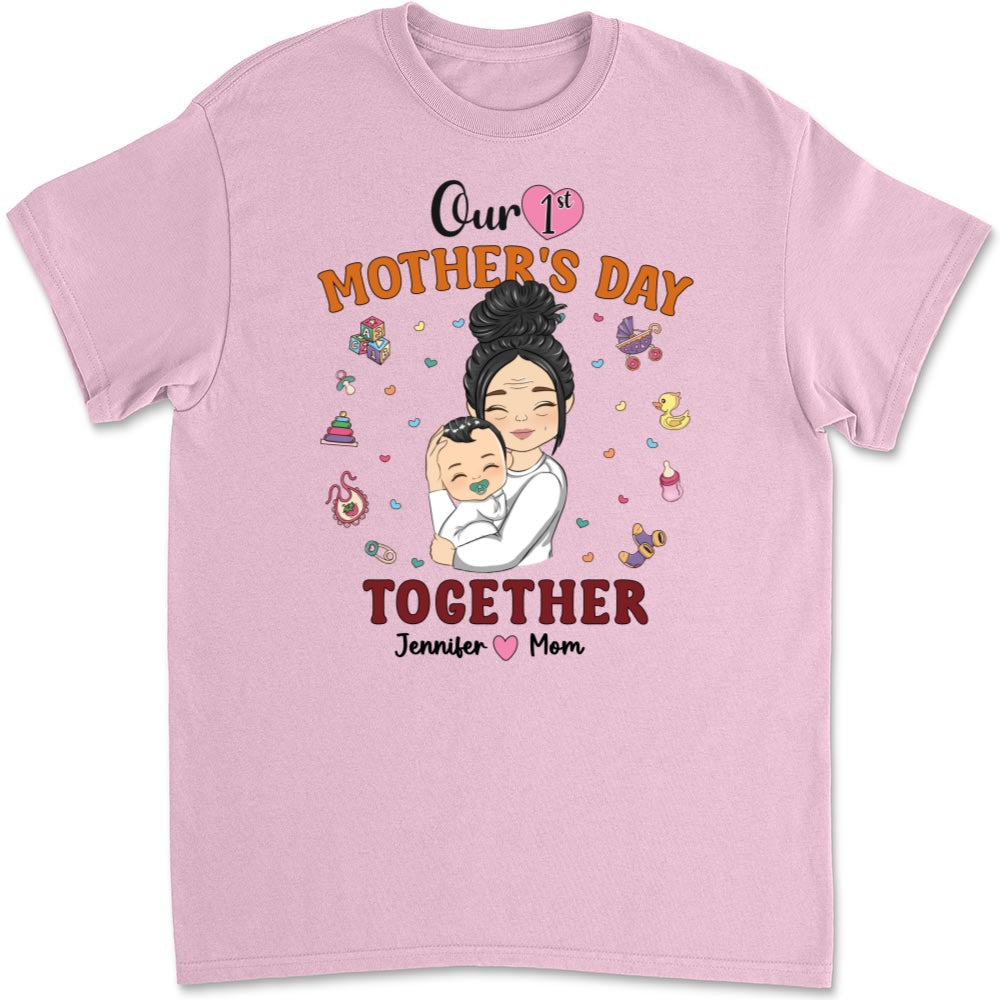 Custom Christmas & Birthday Keepsake Gift • 1st Mothers Day Together - Personalized T-shirt And Onesie