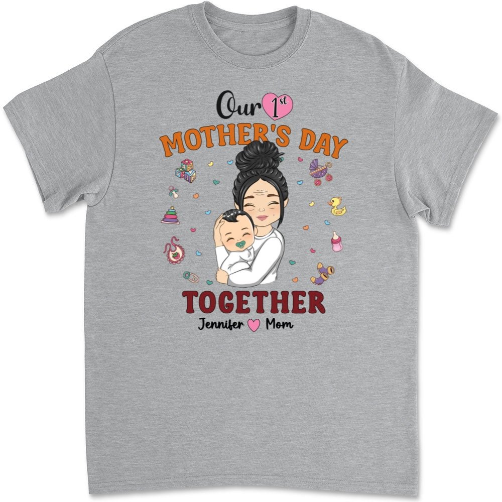 Custom Christmas & Birthday Keepsake Gift • 1st Mothers Day Together - Personalized T-shirt And Onesie