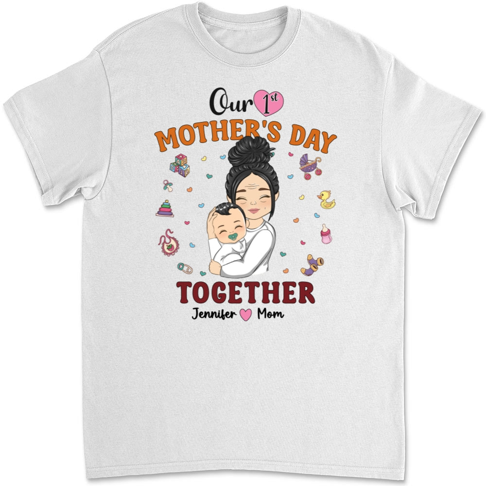 Custom Christmas & Birthday Keepsake Gift • 1st Mothers Day Together - Personalized T-shirt And Onesie